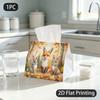 1pc Tissue Box, Watercolor Autumn Forest Animals Warm Friendly Pattern, 2D Flat Printing, Dust Blocking, Portable, Napkin Box, for Daily Use