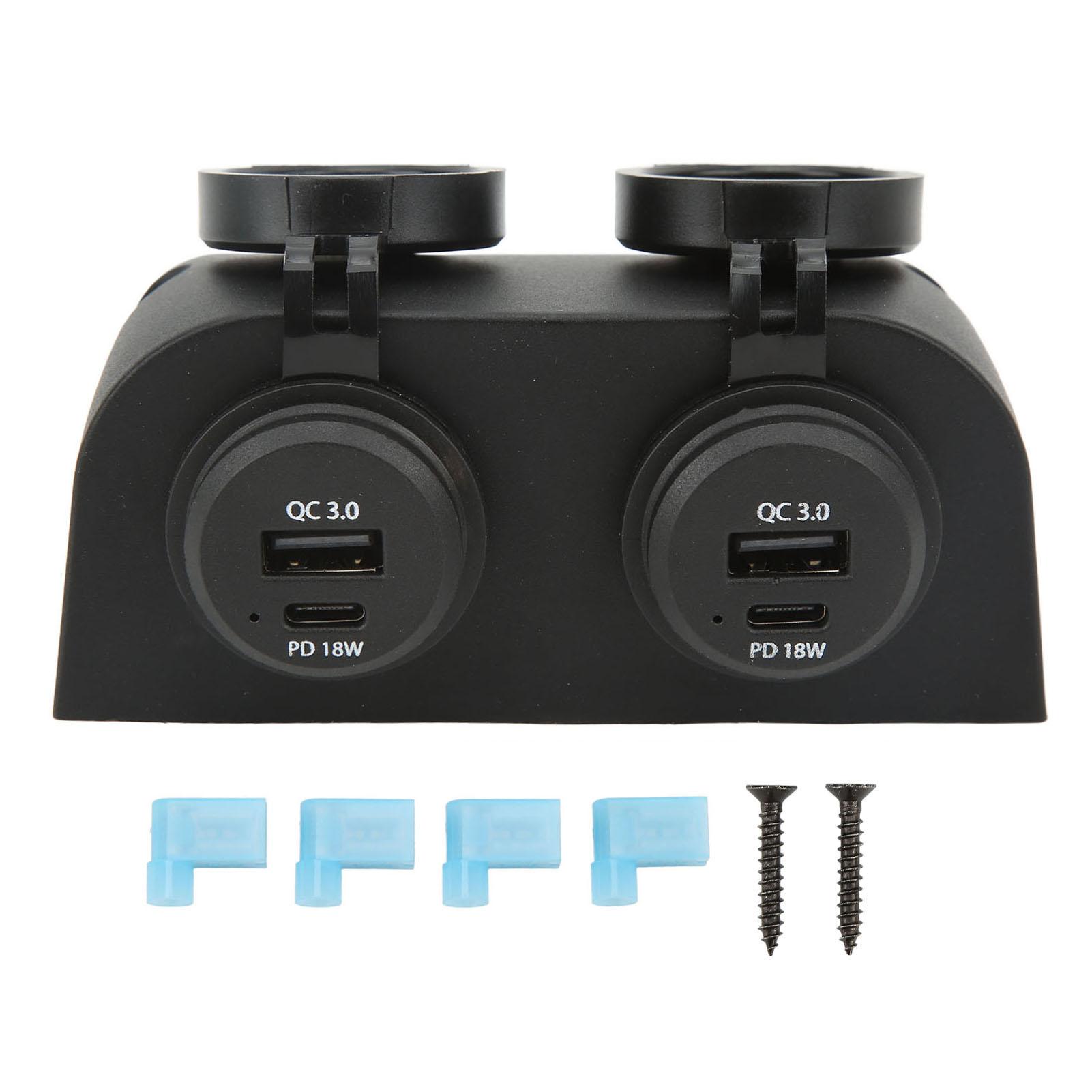 

Car Charger Double Port PD 18W QC 3.0 Waterproof Panel Car Charger Socket for Motorcycles Rvs Yachts