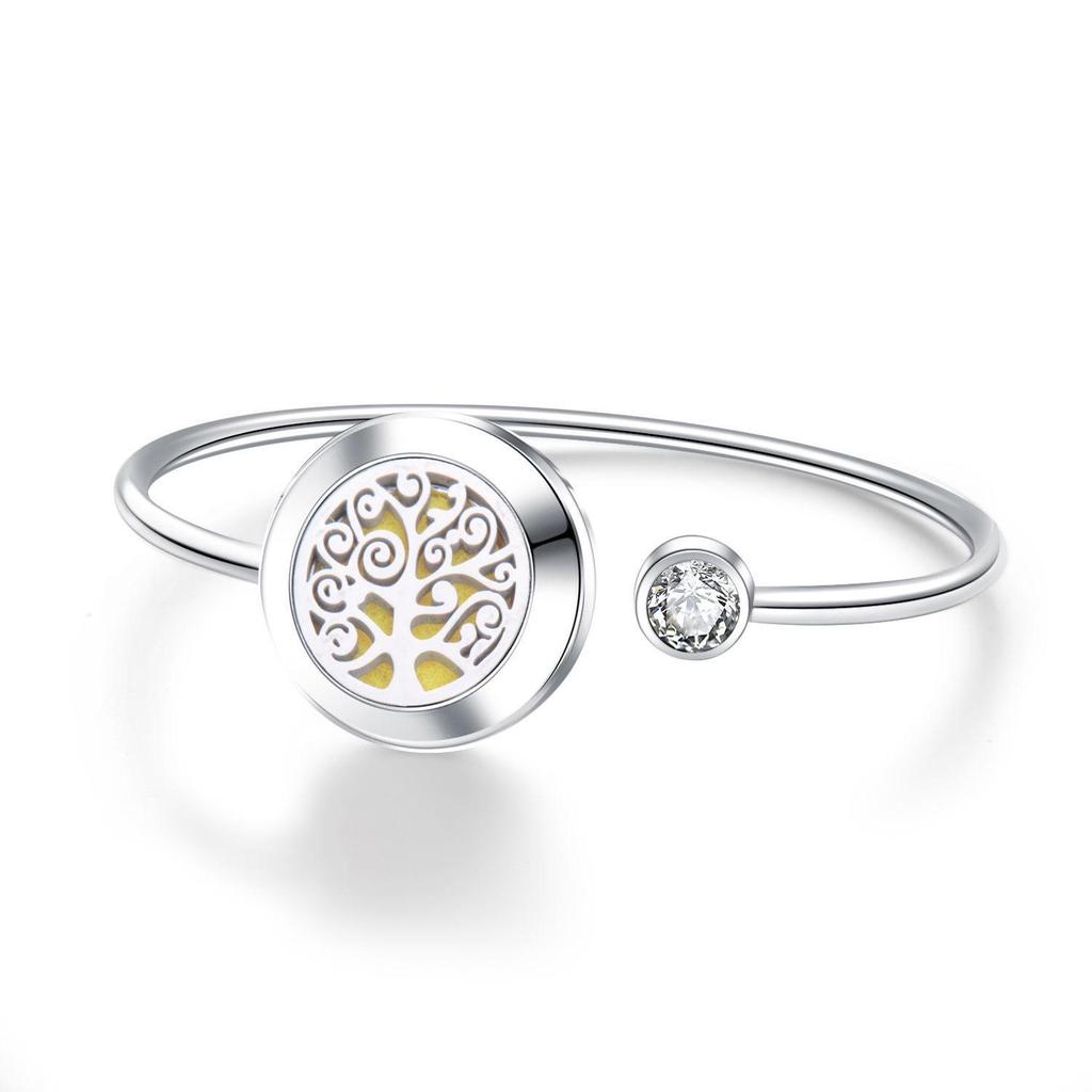 Tree of Life Aromatherapy Diffuser Bracelet - Rotating Hollow Design, Alloy & Stainless Steel, Non-Magnetic Couples Bracelets