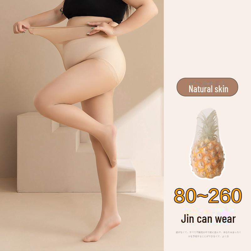 Plus Size Women's Ultra-Thin Black Silk Stockings, Anti-Snag, No-Crotch, Spring/Autumn Style