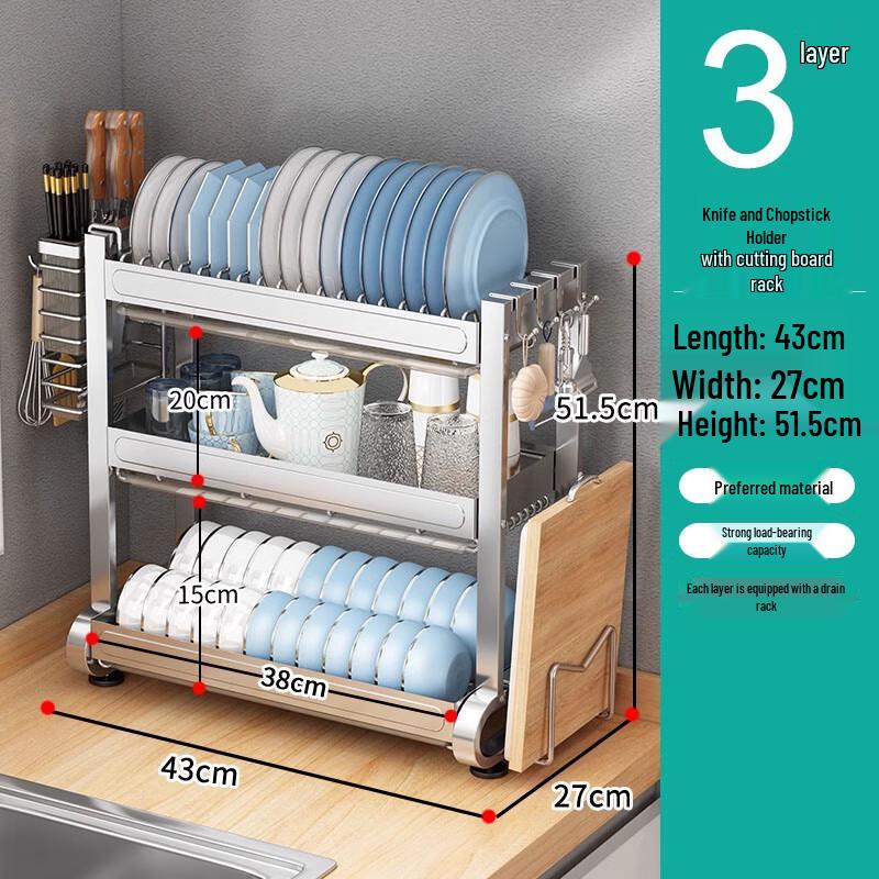 Multifunctional 3-Tier Aluminum Dish Drying Rack