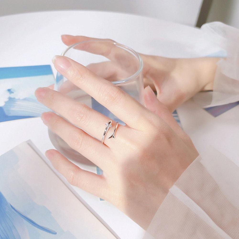 New 925 Sterling Silver Women Ring Fashion All -Match Ocean Series Small Fish Adjustable Index Finger Rings Jewelry Gift