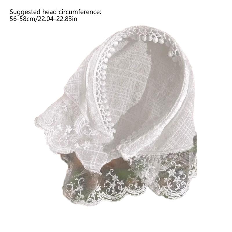 Comfortable Breathable Fabric Lace Bandana Headscarf for Women French Integrated Headwrap Pastoral Hair Decoration