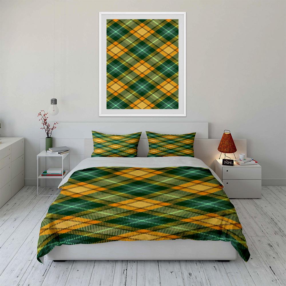 Yellow and Green Plaid Bedding Set Bedding set (1 duvet cover, 2 pillowcases, duvet not included)