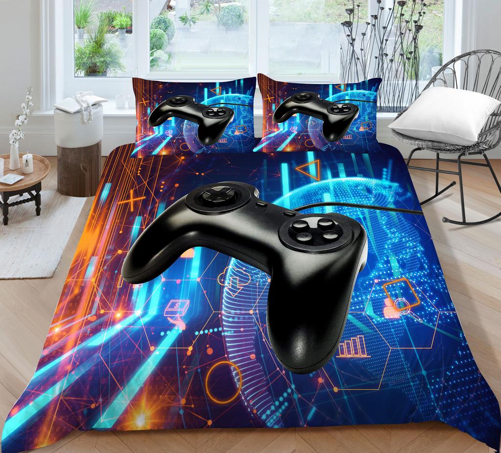 3D Technology Gaming Console Series Bedding Set with High-definition Digital Printing Game Handle, Down Duvet Cover and Pillowcase 2/3 Pieces
