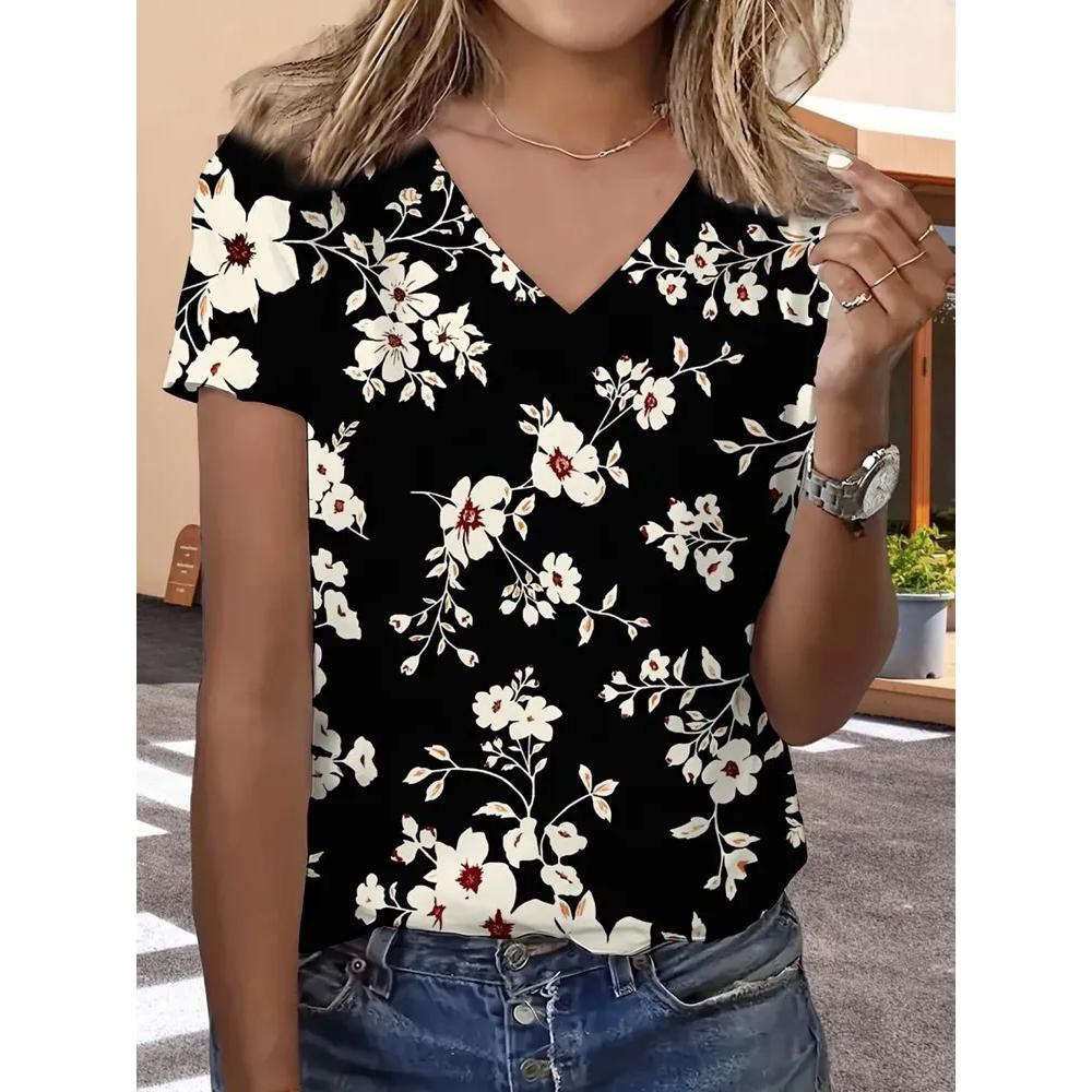 Daily Simple Women s Top V-neck Versatile Short-sleeved Fashion T-Shirts Women’s S