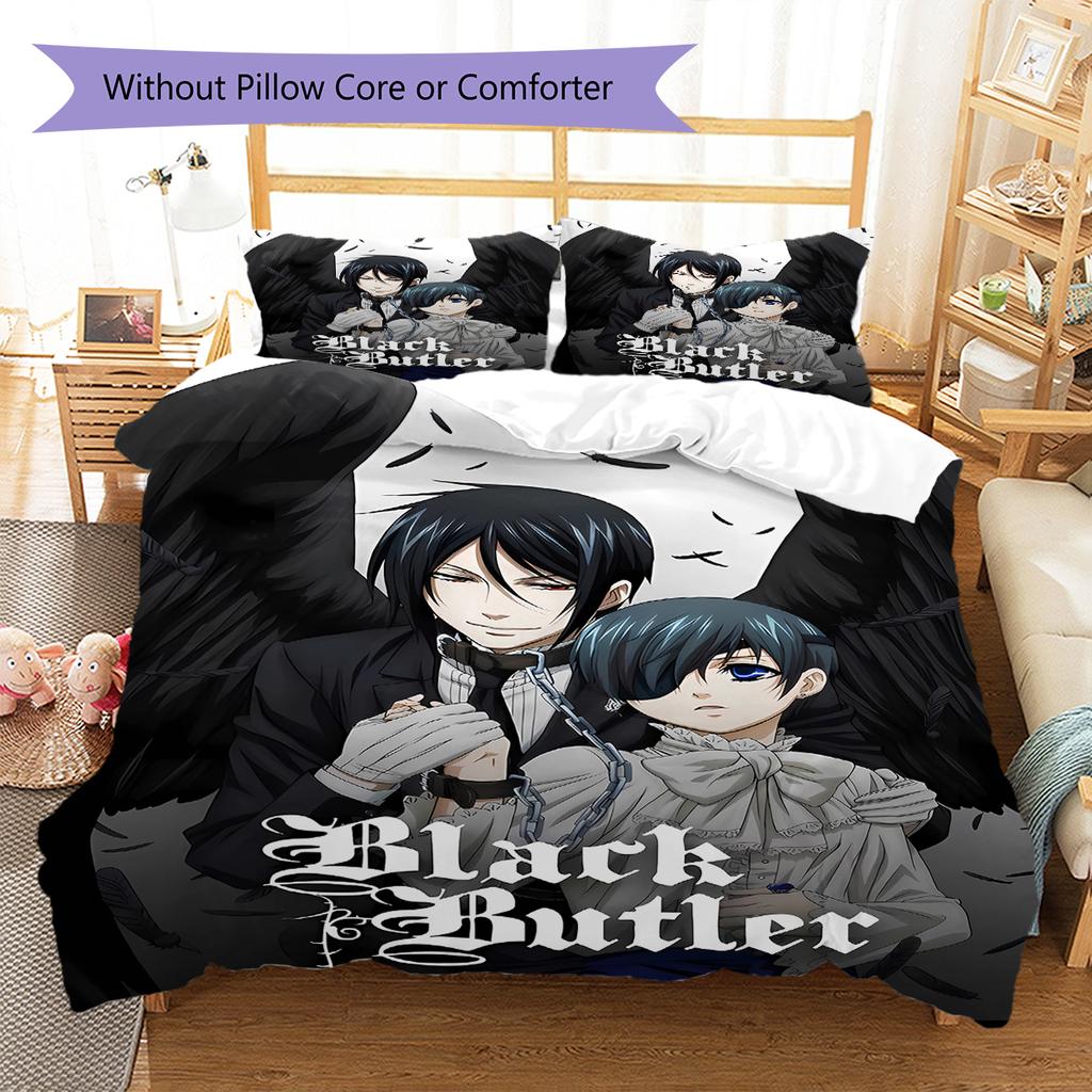 Black Butler Pattern Bedding,Quilt Set Quilt Cover Pillowcase Home Birthday Gift (1 * duvet cover + 2 * pillowcase, without core)