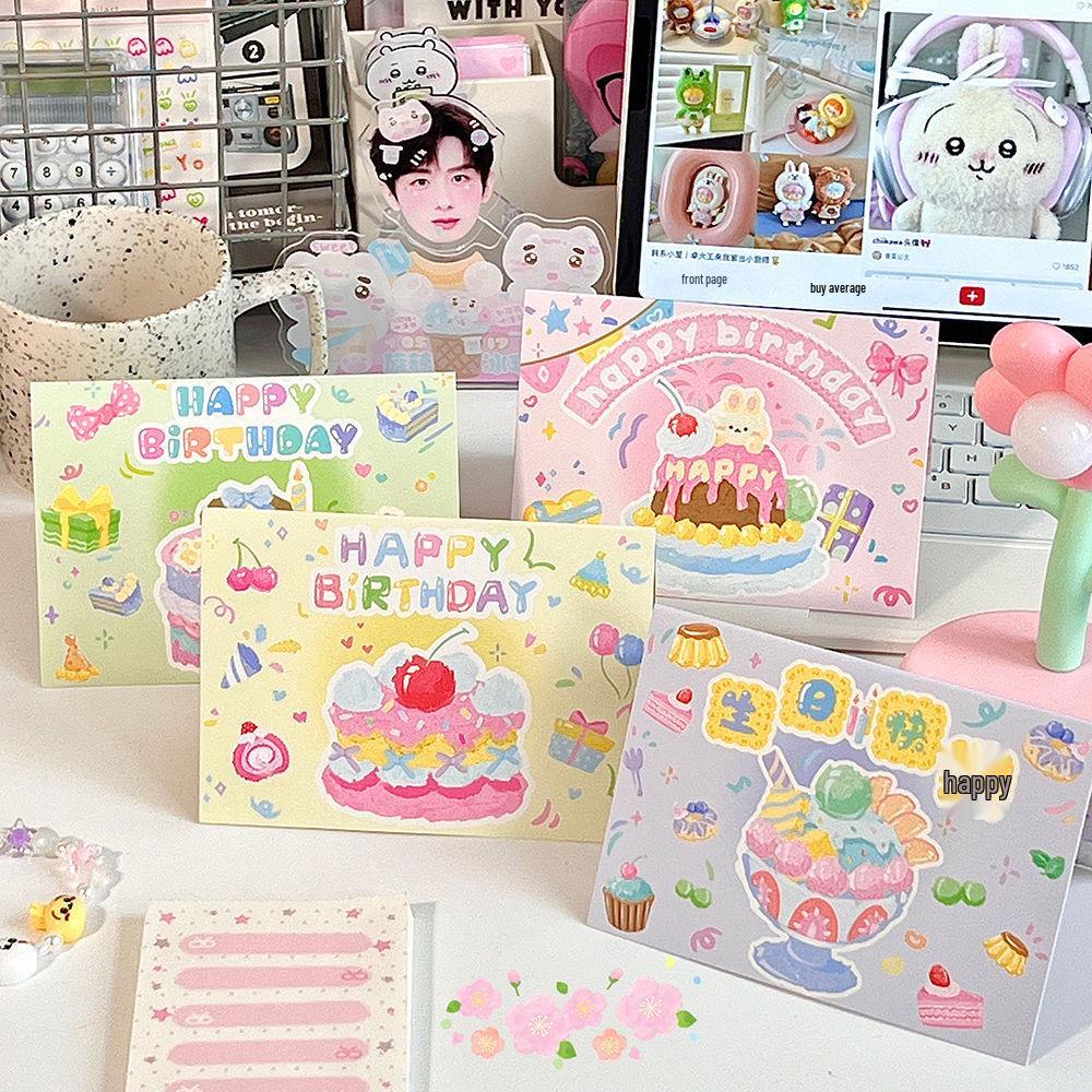 3D Ice Cream Cake Birthday Card: Foldable, Creative Oil Painting Message Card