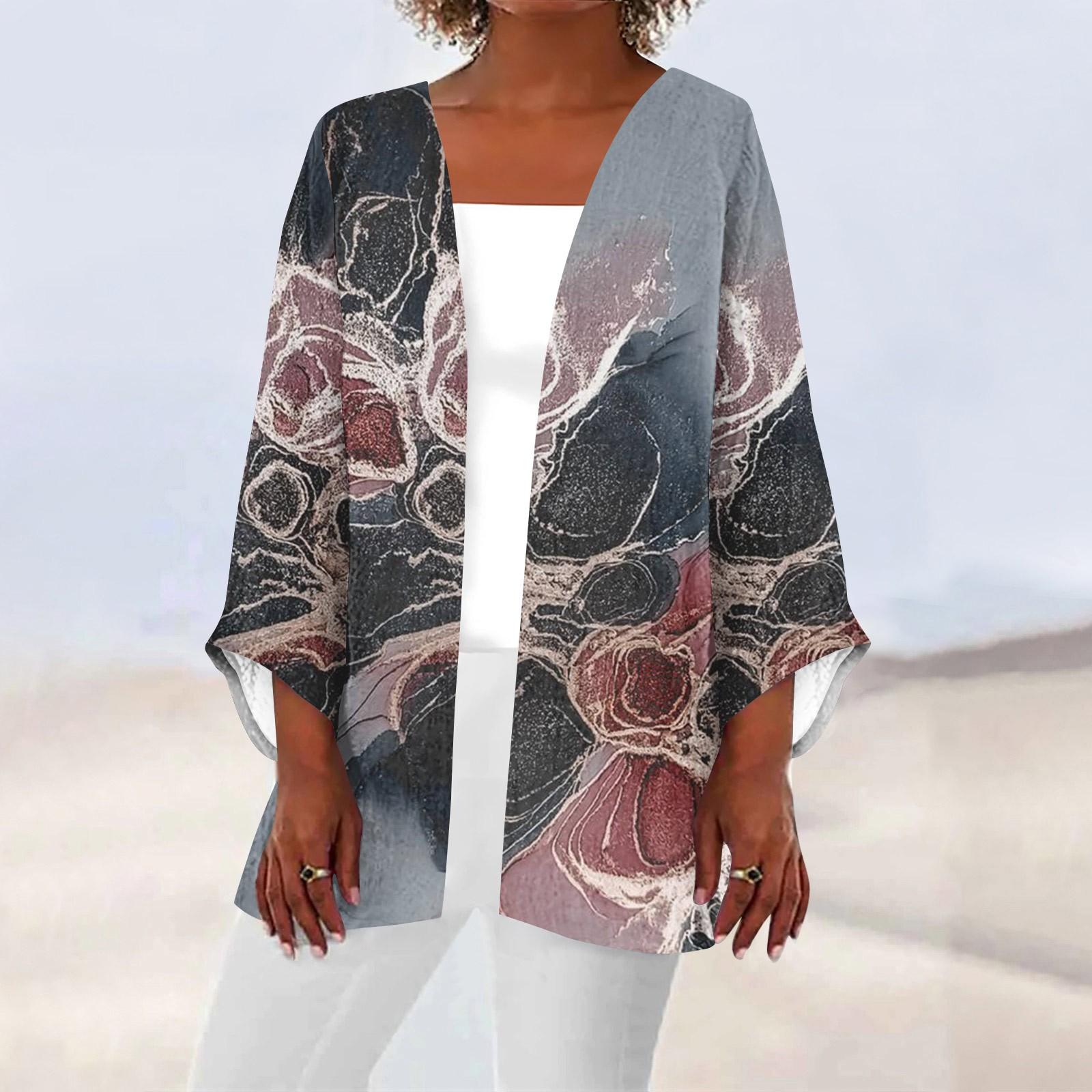 

Женская повседневная модная легкая куртка средней длины с принтом, кардиган M чёрный