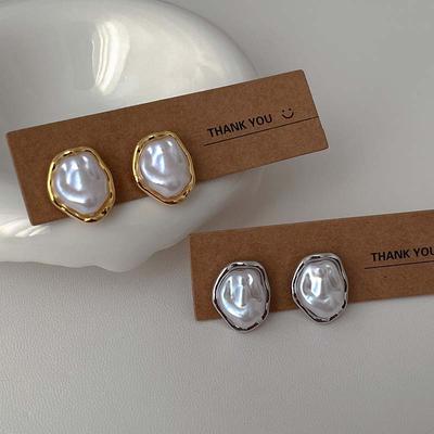 New Fashion Metal Irregular Imitation Pearl Stud Earrings For Women Elegant Gold Silver Color Geometric Shape Personality Earrings Jewelry