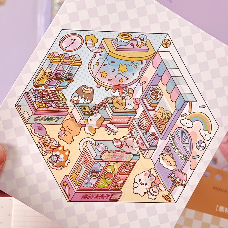 40Pcs 3D Diorama Sticker Book Quiet Book Crafts With Miniature House Scenes 3D Visual Journal Scene Stickers Diy Toy Stickers