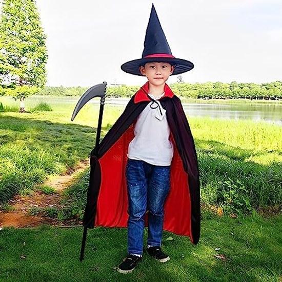 Formemory Umhang Halloween Cosplay Kostüm Vampir Set Sensenmann Sense Rot Schwarz Stehkragen Mit Kapuze Wendbar Zubehör Zauberer Hexe Sensenmann