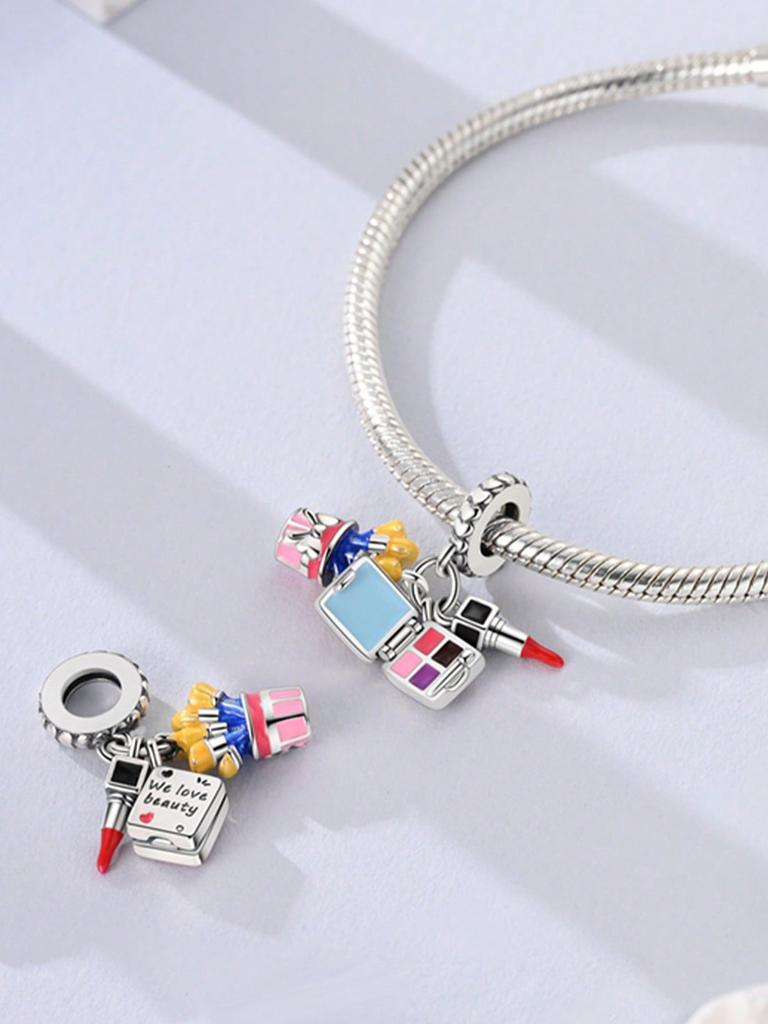 Charms Plata Pink Bag Cosmetics Beads Charm Copper Plated Fit Charms Copperoriginal Bracelet For Jewelry Making Diy Charm