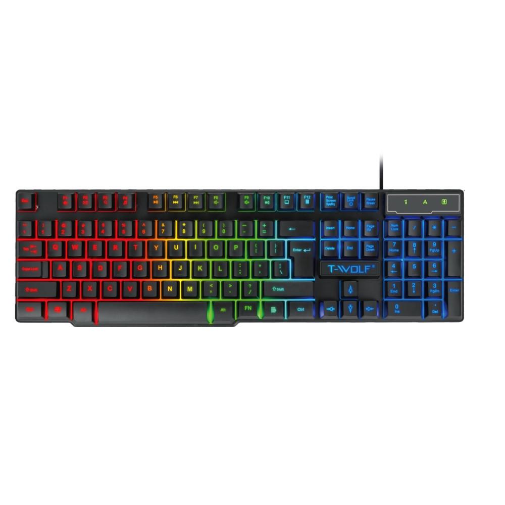 

T-WOLF T20 Luminous Wired Gaming Keyboard - Silent Backlit for PC & Laptop