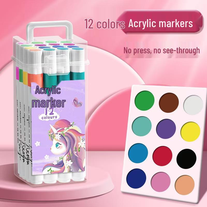 Washable Acrylic Markers: Non-Bleed, Layerable, Waterproof, Quick-Dry, Includes 24 Colors, Ideal for Students & Art.