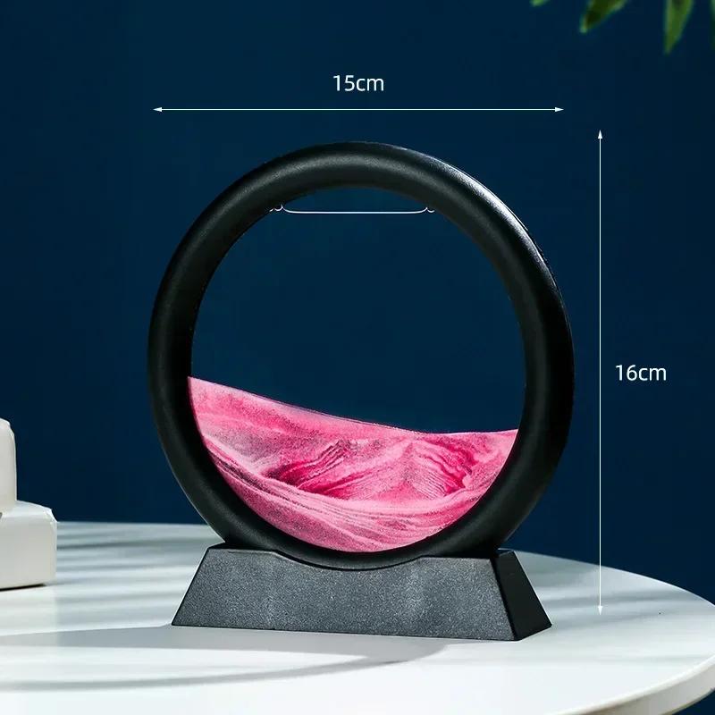 3D Ruchomy Obraz Sztuki Piasku Okrągły Szkło Głębinowy Krajobraz Piasku Klepsydra Ruchomy Piasek Rzemiosło Płynący Obraz Biuro Wystrój Domu Prezent