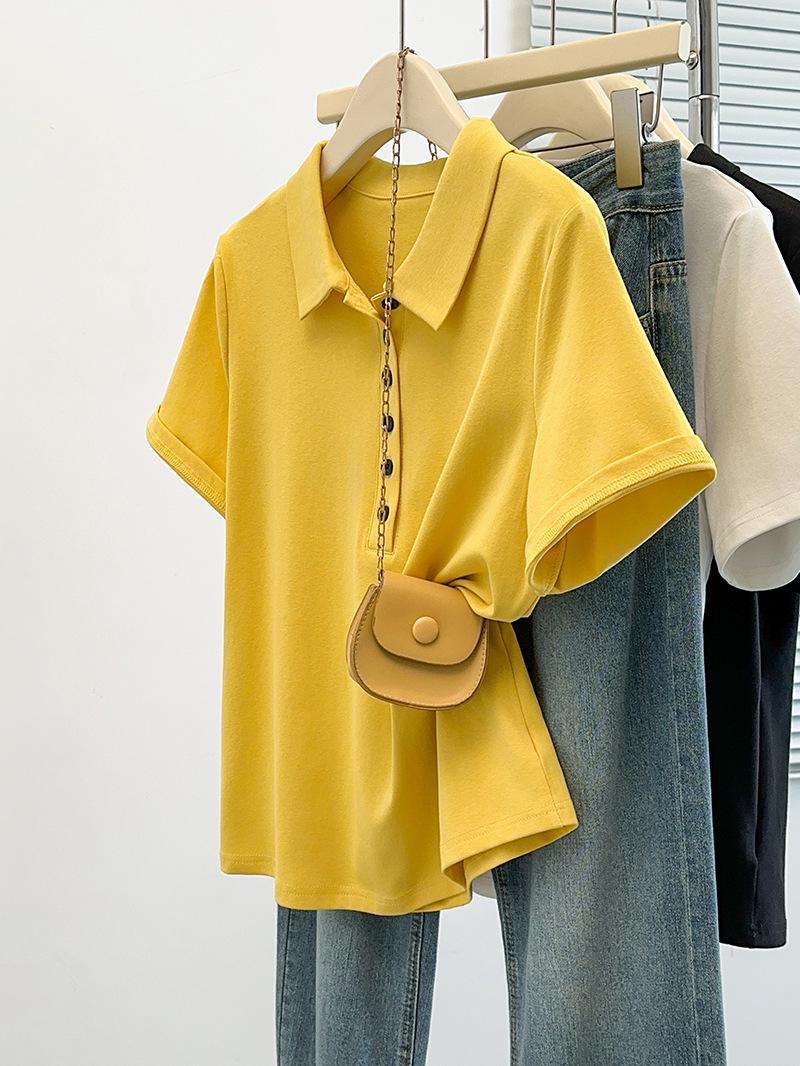 2026 Summer Plus Size Women s Casual Polo Collar Slimming Short Sleeve T-shirt XL
