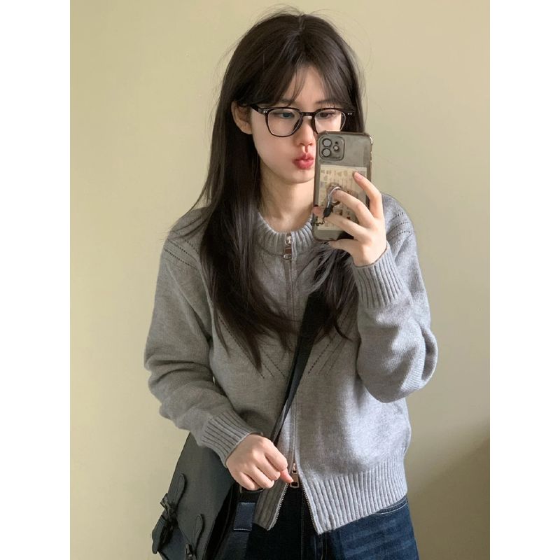 

Gray Slimming Zipper Sweater Outwear Ins Knitwear Gray 2XL [Suggested 130/75.00kg]]