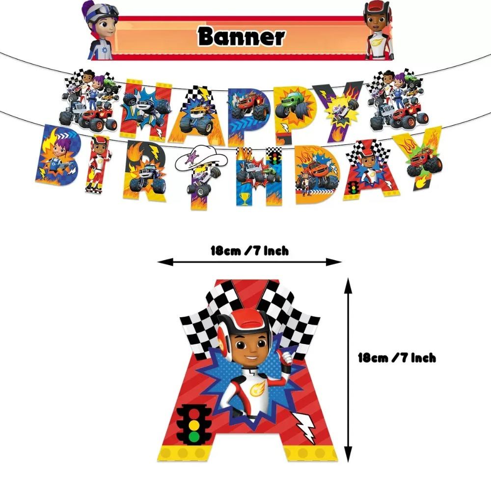 Blaze Monster Balloons Machines Race Car Birthday Party Decoration Tableware Tablecloth Plate Cup Napkin Bag Racing Party Favors