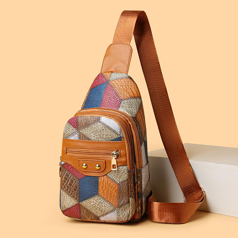 Farbblock-Brusttasche Damen-Umhängetasche Nähte Umhängetasche Handytasche Tasche mit mehreren Taschen