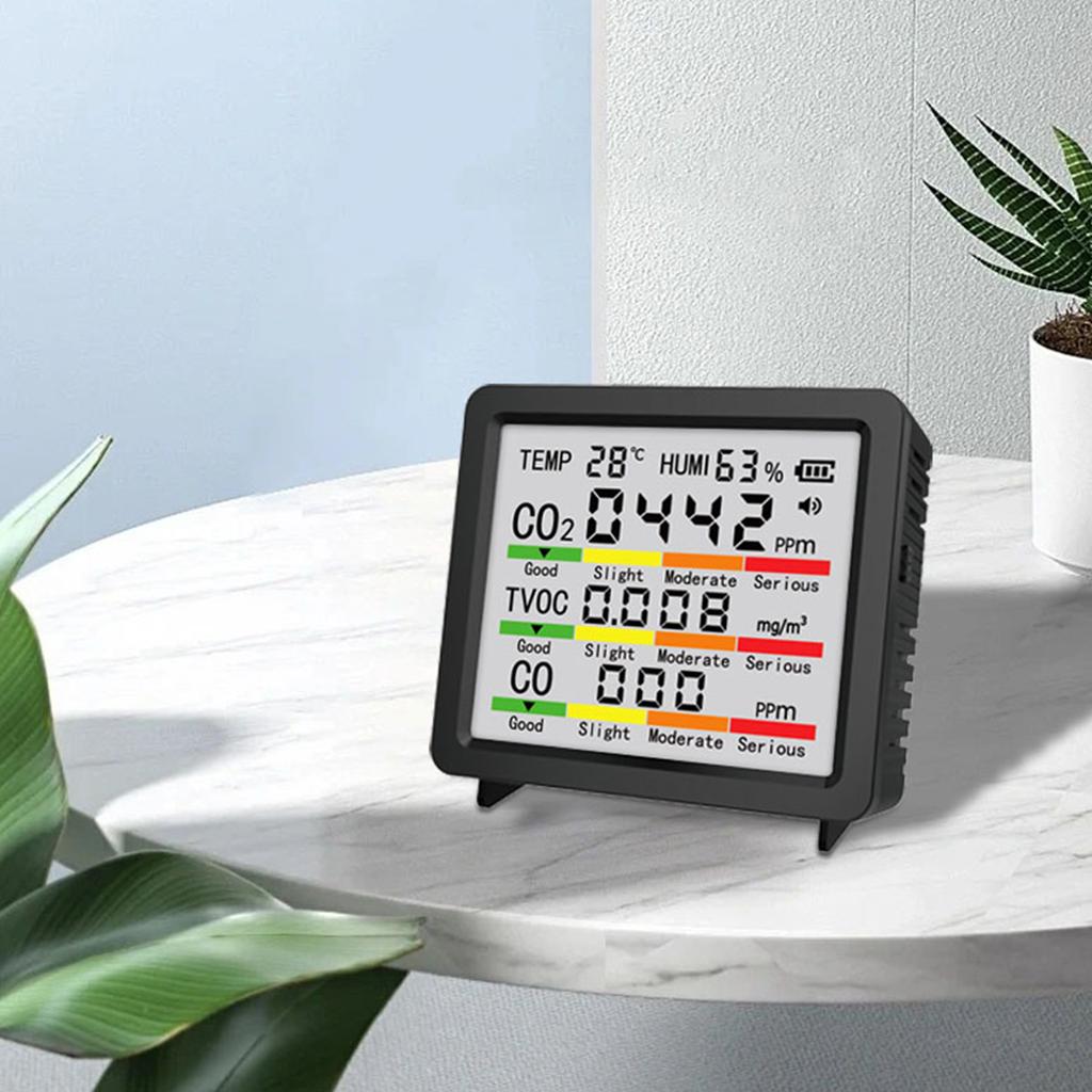 Indoor Air Quality Monitor TVOC Temperature Humidity CO CO2 Detection Portable CO2 Monitor for Home Cars Plants and Pets