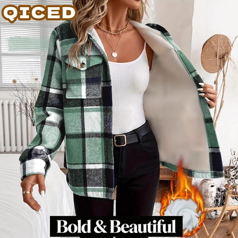 QICED Women's Vintage Casual Autumn Winter Long Sleeve Jackets & Coats