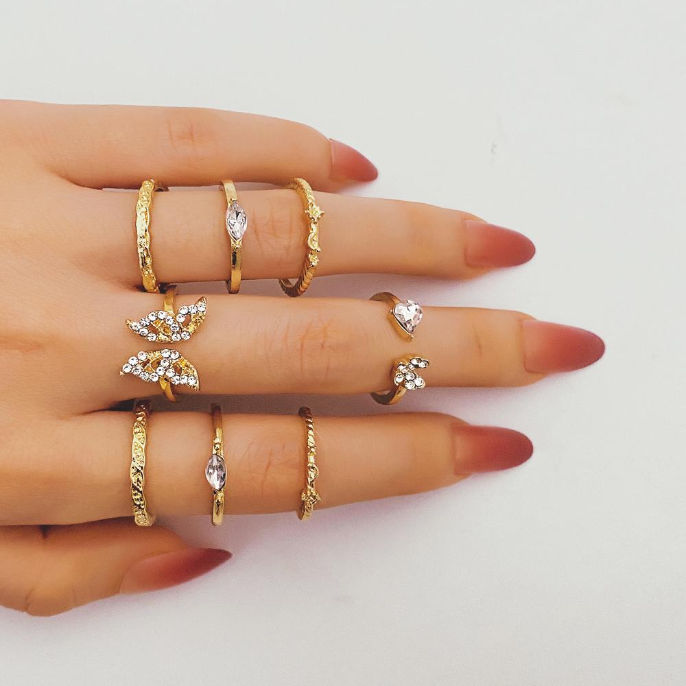 Luxury Diamond Butterfly Carving Jewelry Temperament Elegant Woman Versatile Charm Open Ring Set