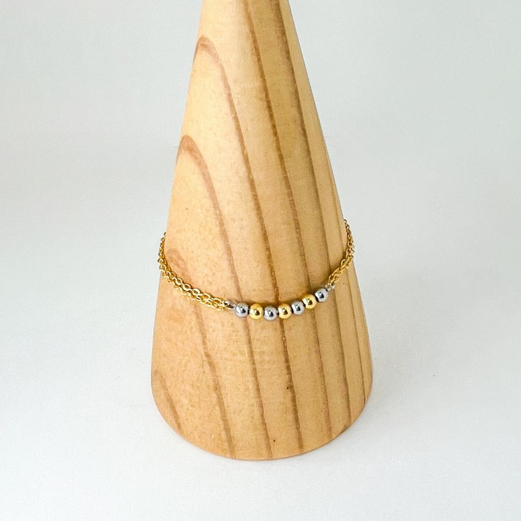 Glory_Arden [Unisex] Surgical Steel 3Mm Gold & Silver Ball Mix Bracelet/Ghmb-299