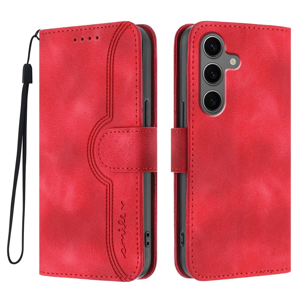 For Samsung Galaxy S25+/Galaxy S24+ Leather Case Wallet Stand Smile Imprinted Phone Cover with Strap