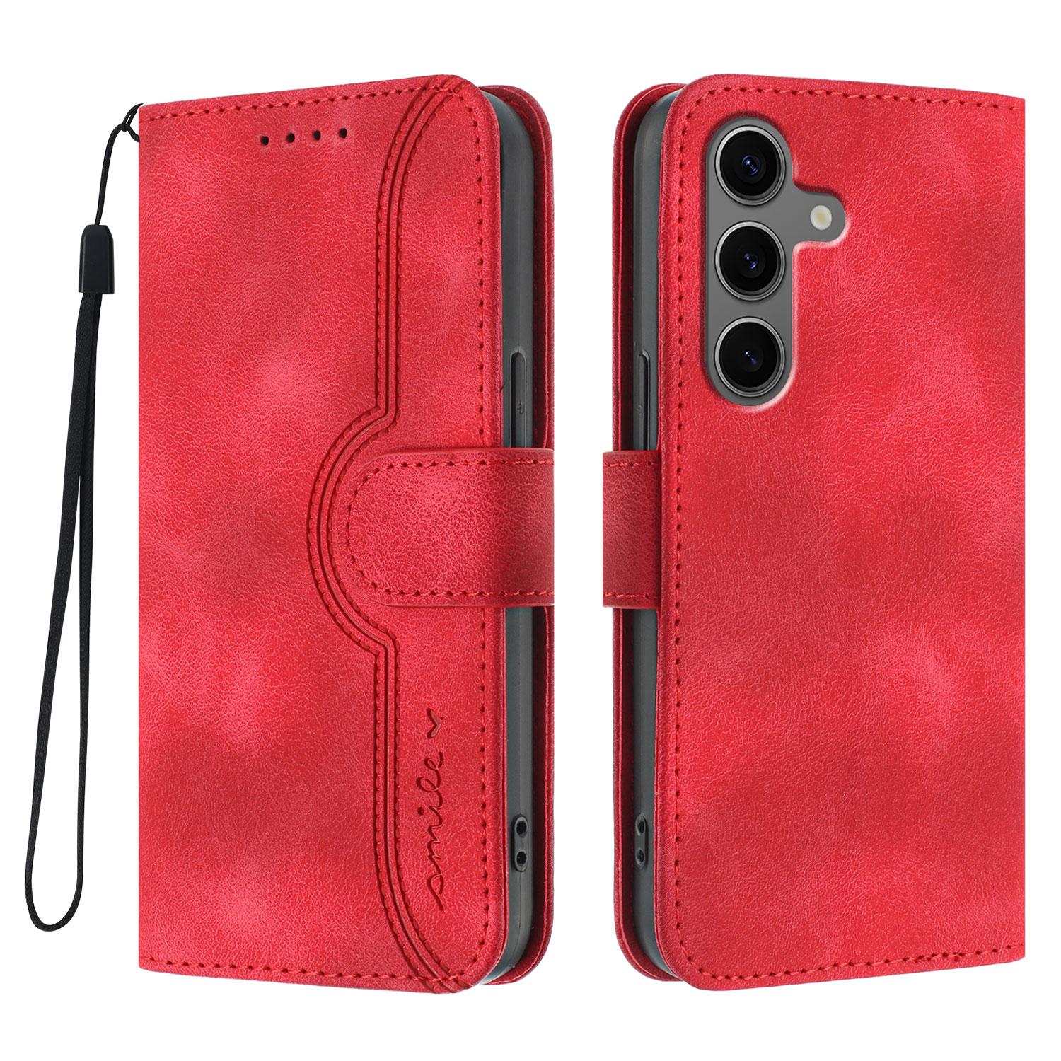 

For Samsung Galaxy S25+/Galaxy S24+ Leather Case Wallet Stand Smile Imprinted Phone Cover with Strap F