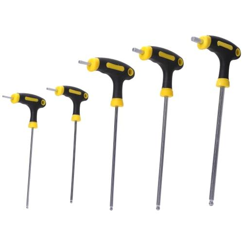 Rubonarie Hex Wrench T-Handle Long Ball Point Hex Wrench Set, T-Shaped, 2.5mm, 3mm, 4mm, 5mm, 6mm (Yellow, 5 Pieces)