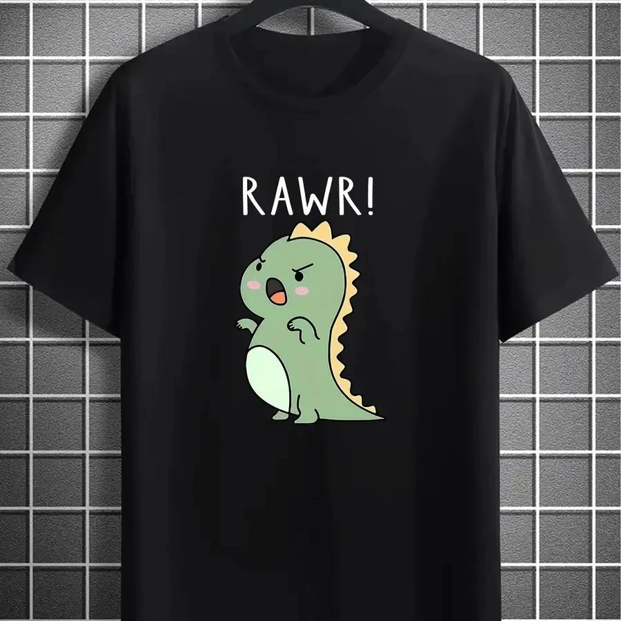Cute Rawr Dinosaur Black T Shirt Unisex Unisex Graphic Short Sleeve Casual Cotton Tee Top Fun Animal Print Fashion