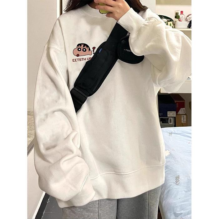 Fleece new crayon small new crew neck sweater men's and women's Korean version loose lazy wind wholesale coat
