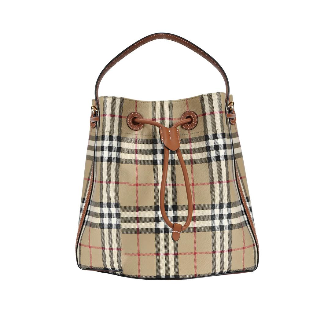 Burberry Polyurethane Bucket Bag Handbag Small Women's Beige & Black 81004901