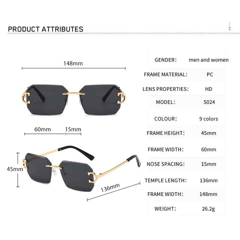 Vintage Rimless Irregular Square Sunglasses Fashion Women Men Luxury Brand Designer Sun Glasses Retro Gradient Lady Shades UV400