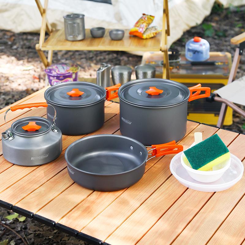 Outdoor Foldable Portable Cookware Set Aluminum Pot Kettle and Fly Pan with Folding Handle for Camping
