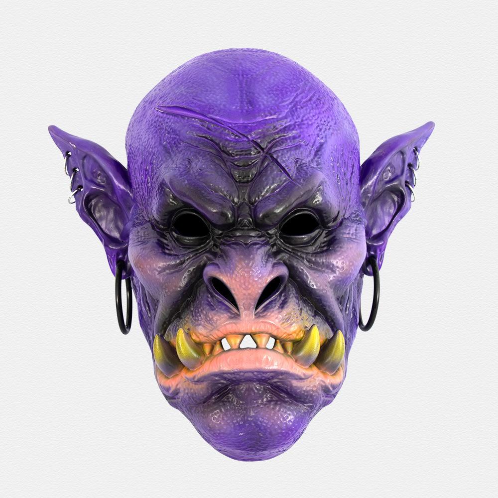 Warcraft Witch Mask Fantasy Pointed-ear Full-face Latex Masks Wrinkled Skin Fangs Pointed Ears Full-head Hood Halloween Mask