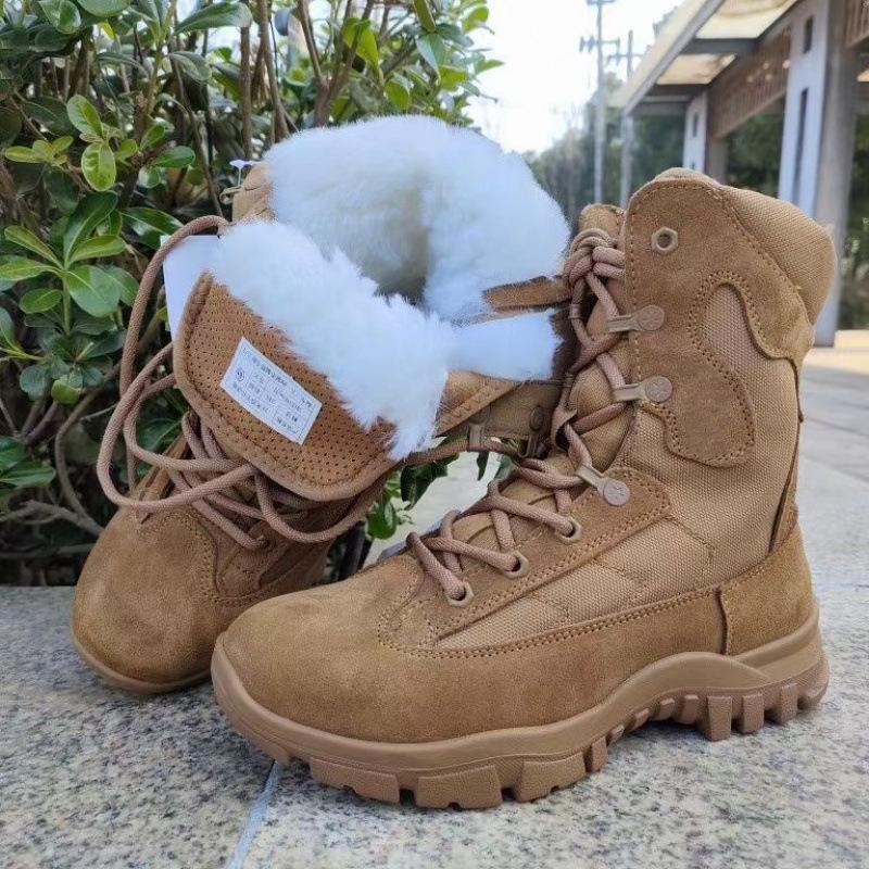 Men's Brown Winter Tactical Combat Boots - Breathable, Waterproof, Puncture-Proof, Side Zipper.