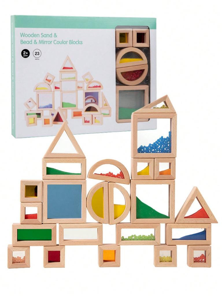 Children's Wooden Rainbow Acrylic Translucent Building Blocks for Creative Geometric Shape Assembly, Promoting Hand-eye Coordina