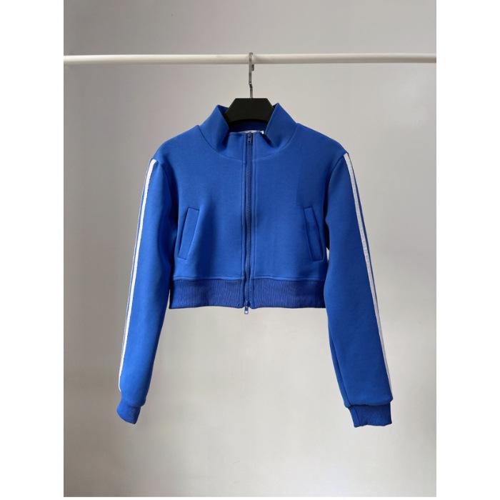 Damen Gestreifter Lässiger Cardigan Pullover - Slim Fit, Reißverschluss, Stehkragen, Herbststil