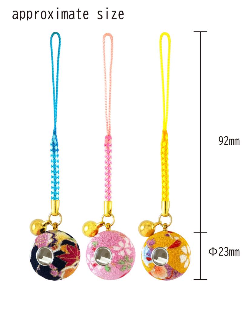 Flower Chirimen Fortune Bell Japanese Chirimen Netsuke Keychain 2 [Zune] (8mm) (3-piece Set) (Indigo, Yamabuki, Sakura)