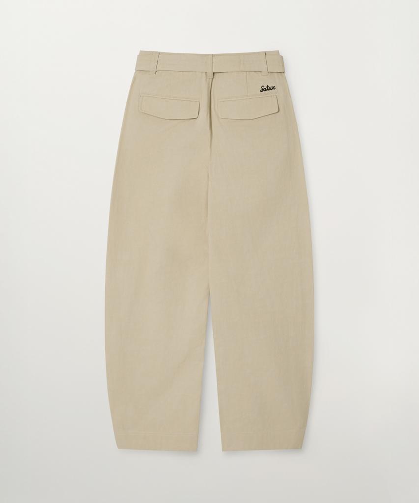 Seteo (W) Belted Cotton Barrel Fit Pants Beige