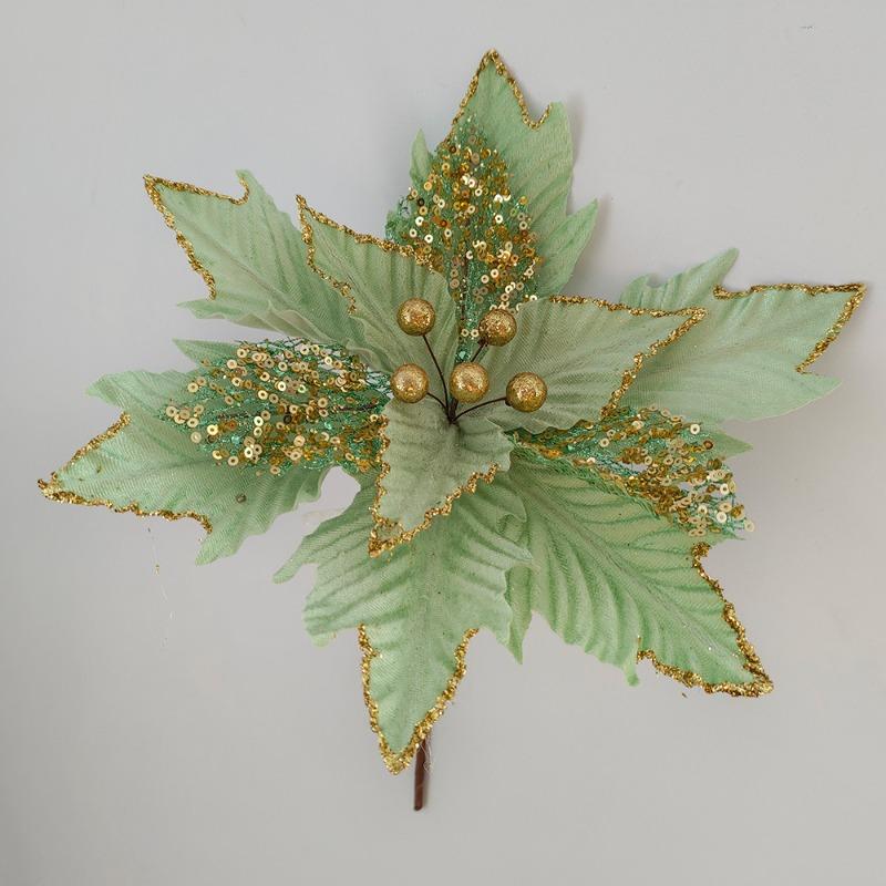 Gold Dust Christmas Decoration, Christmas Flowers Christmas Tree Flocking Cloth Decorative Flower Cuttings Double Sequins Simulated Flowers