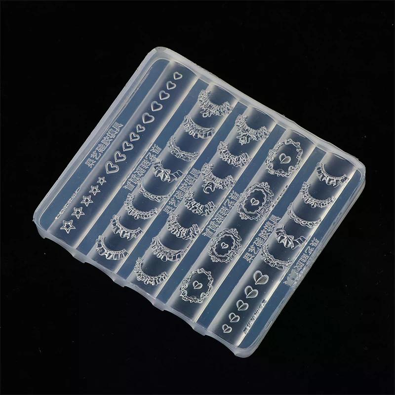 3D Spitzenbesatz Nailart Silikonform Französischer Rock Stern Herz Muster Schablonen Vorlagen DIY Schnitzwerkzeuge Maniküre Zubehör