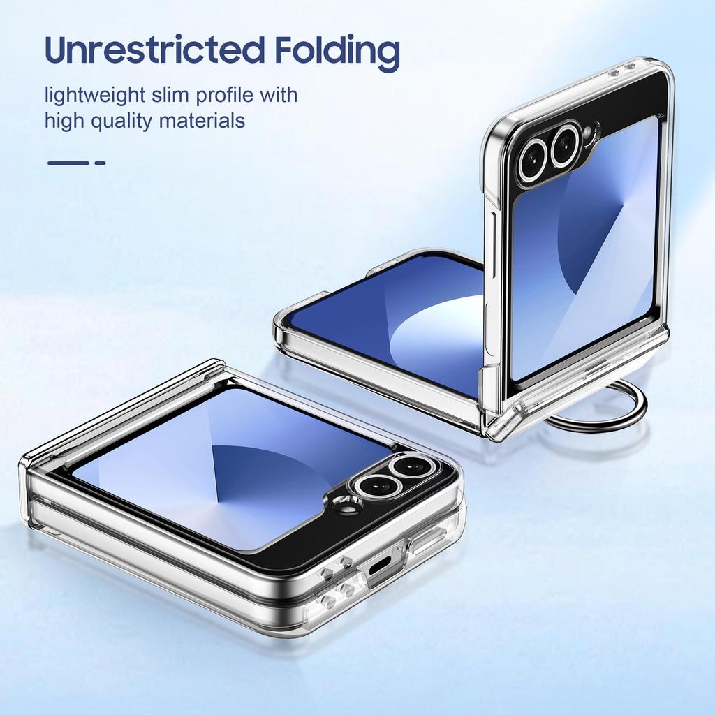 Samsung Galaxy Z Flip7 Case with Middle Axis Finger Ring, Card Holder, and Anti-Fall Protection, Compatible with Z Flip6