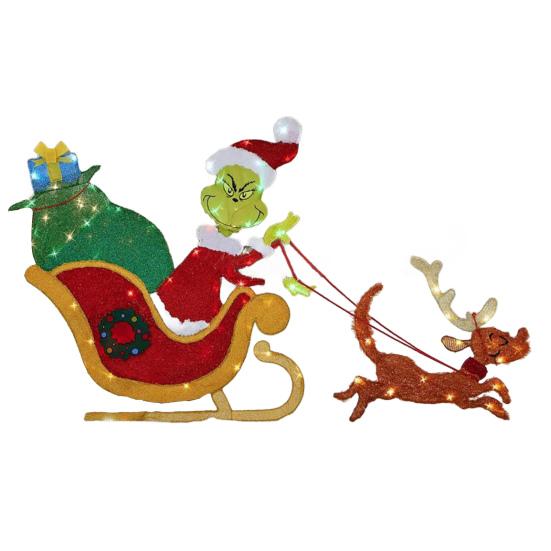 Yousheng LED Christmas Yard Sign Large Green Elf Tree Dog Sleigh Xmas Yard Sign for Winter Lawn Garden Yard Outdoor Decor