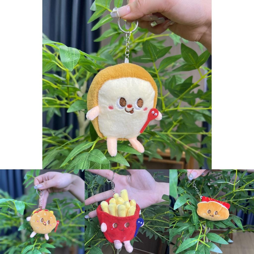French Cartoon Cute Fries Hamburger And Hot Dog Plush Keychains Figures Mini