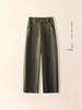 Women's Spring/Summer Army Green Wide-Leg Balloon Pants - Petite, Casual, Pure Cotton, Straight Leg