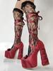 2025 Nuevas Sandalias Lolita Rosas Dulces de Plataforma con Tiras Tacón Grueso Talla Grande 47 Zapatos de Salón de Mujer Satén Lazo Cordones Sandalias de Moda