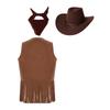 Unisex Kinder Cowgirl Kostüm Offene Weste Brustnieten Quasten Fransen Saum Weste Filz Cowboyhut Quadratisches Halstuch Set